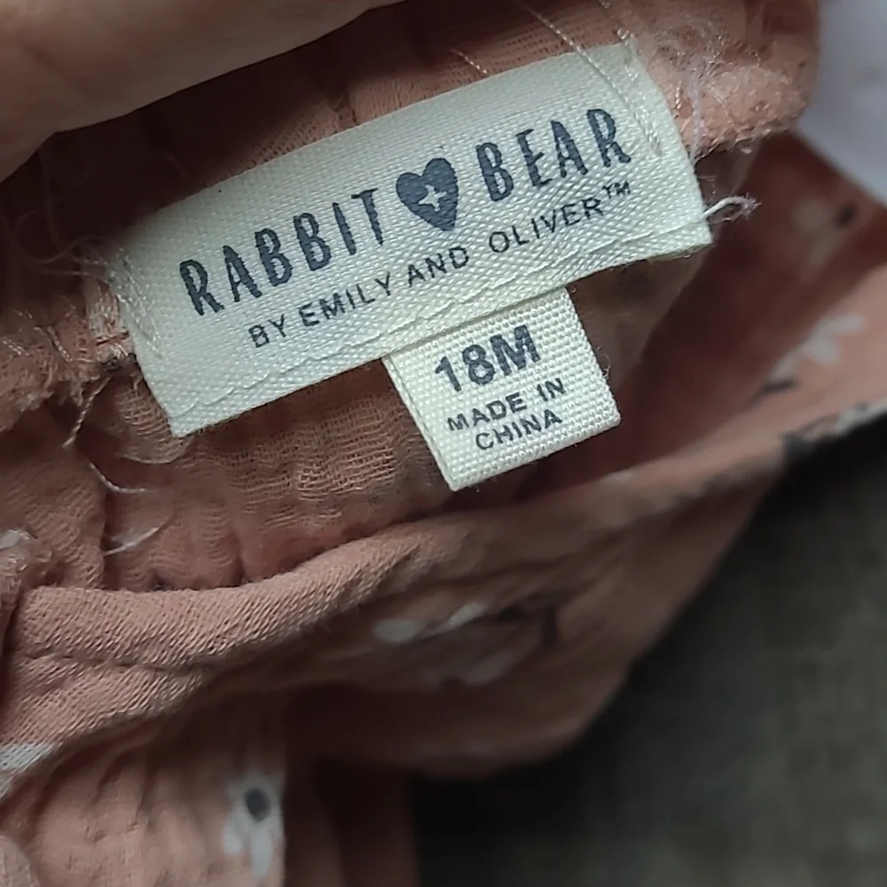 Rabbit Bear Organic Peach Floral Baby Romper with Matching Hat
